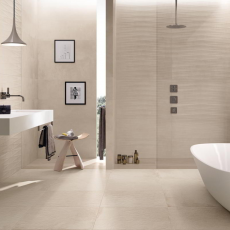 Moderne badkamer met betonlook tegels