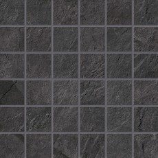 Voorbeeld kleine zwarte keramische tegels natuursteen look gelijmd